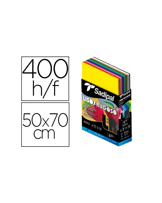 Cartulina sadipal 50x70 cm lisa y rugosa expositor carton 400 hojas surtidas 15 colores