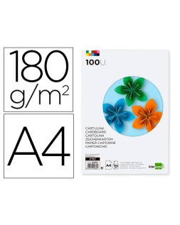 Cartulina liderpapel a4 180g/m2 25 colores surtidos paquete de 100 hojas
