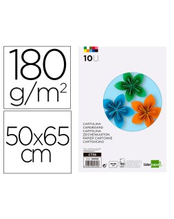 Cartulina liderpapel 50x65 cm 180g/m2 10 colores surtidos paquete de 10 hojas
