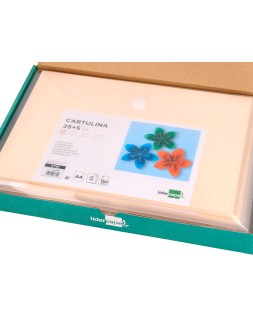 Cartulina liderpapel a4 180g/m2 crema paquete de 25+5 hojas en carpeta dossier transparente con cierre velcro