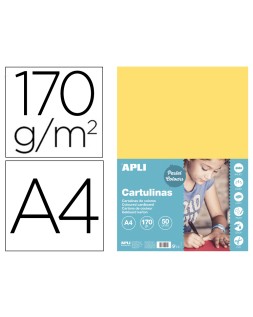 Cartulina apli din a4 170g/m2 amarillo claro paquete de 50 hojas