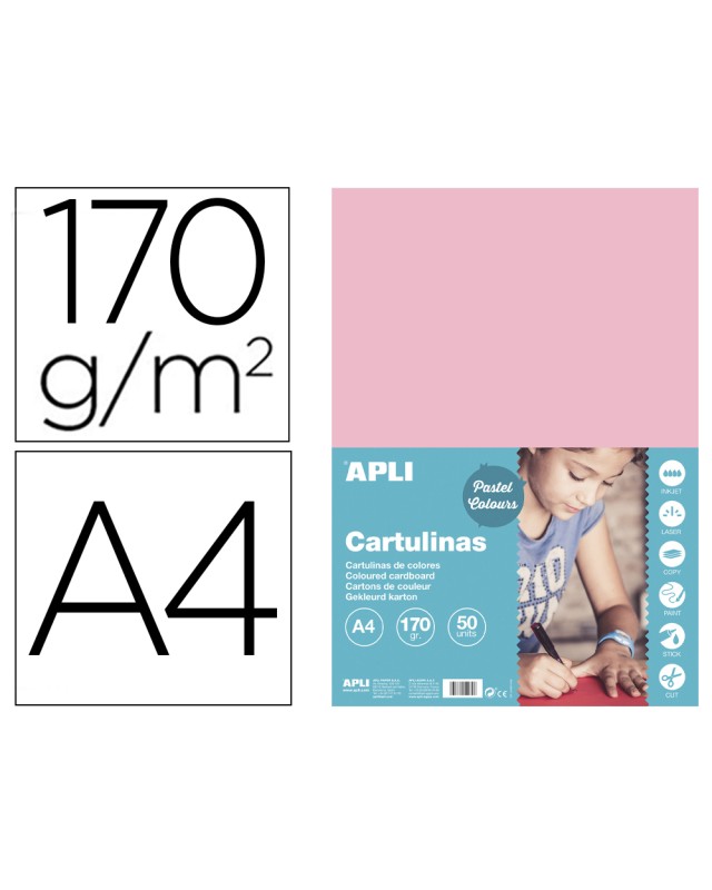 Cartulina apli din a4 170g/m2 rosa paquete de 50 hojas