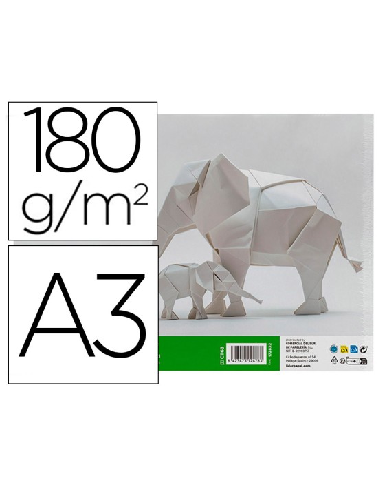 Cartulina liderpapel a3 180g/m2 blanco paquete de 25+5 hojas en carpeta dossier transparente con cierre