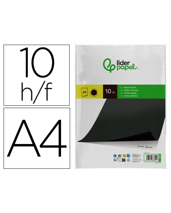 Papel carbon liderpapel negro din a4 bolsa de 10 hojas