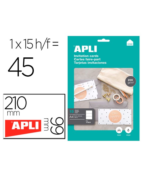 Tarjeta de visita apli invitacion hogar 210x99mm 200 g blanca pack de 15 hojas din a4