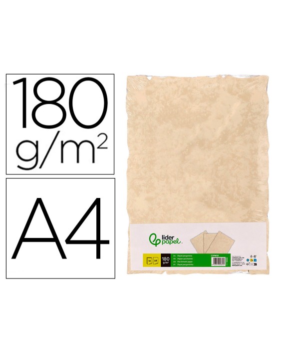 Papel pergamino liderpapel din a4 con bordes 180 gr color crema paquete de 50 hojas