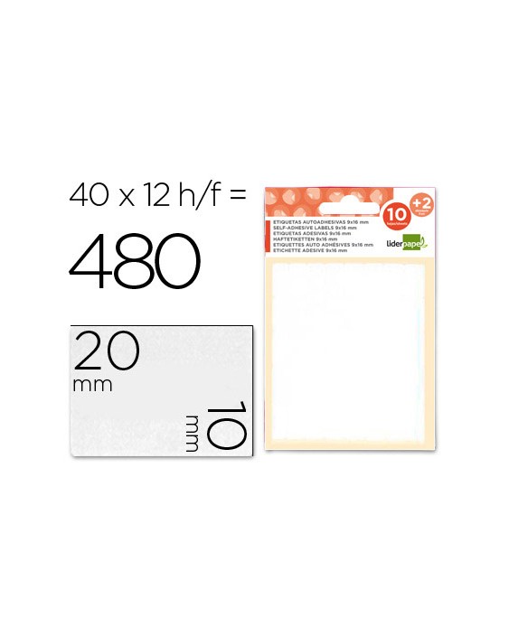 Etiquetas liderpapel sobre de 10 h. + 2 h. Obsequio 10x20 mm -35 unidades por hoja