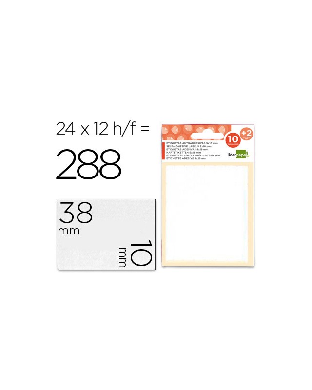 Etiquetas liderpapel sobre de 10 h. + 2 h. Obsequio 10x38 mm -21 unidades por hoja