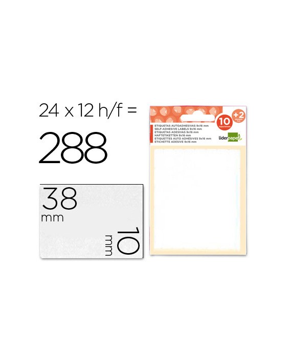 Etiquetas liderpapel sobre de 10 h. + 2 h. Obsequio 10x38 mm -21 unidades por hoja