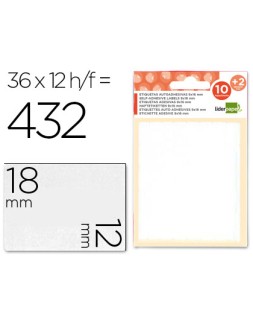 Etiquetas liderpapel sobre de 10 h. + 2 h. Obsequio 12x18 mm -36 unidades por hoja