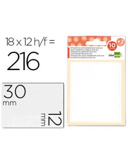 Etiquetas liderpapel sobre de 10 h. + 2 h. Obsequio 12x30 mm -18 unidades por hoja
