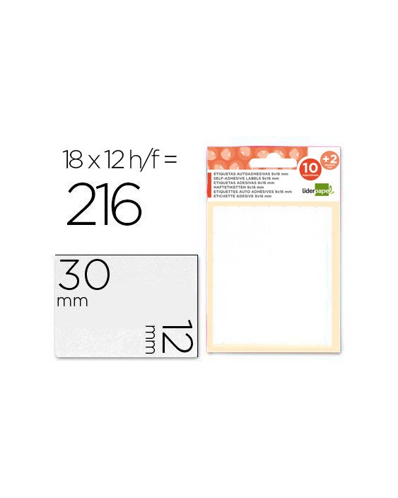 Etiquetas liderpapel sobre de 10 h. + 2 h. Obsequio 12x30 mm -18 unidades por hoja