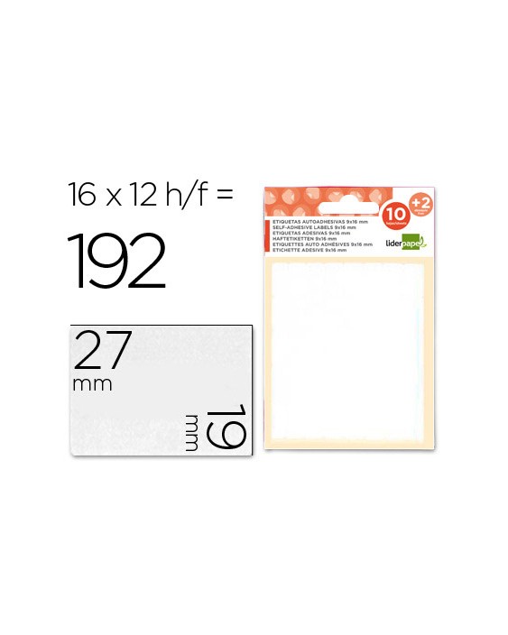 Etiquetas liderpapel sobre de 10 h. + 2 h. Obsequio 19x27 mm -16 unidades por hoja