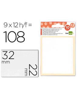 Etiquetas liderpapel sobre de 10 h. + 2 h. Obsequio 22x32 mm -9 unidades por hoja