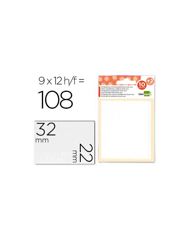 Etiquetas liderpapel sobre de 10 h. + 2 h. Obsequio 22x32 mm -9 unidades por hoja
