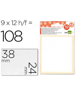 Etiquetas liderpapel sobre de 10 h. + 2 h. Obsequio 24x38 mm -9 unidades por hoja
