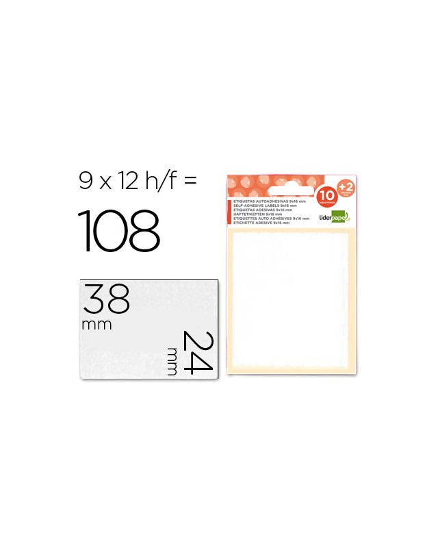 Etiquetas liderpapel sobre de 10 h. + 2 h. Obsequio 24x38 mm -9 unidades por hoja