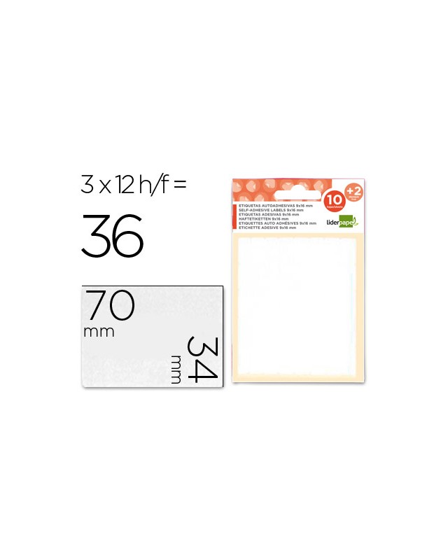 Etiquetas liderpapel sobre de 10 h. + 2 h. Obsequio 34x70 mm -3 unidades por hoja