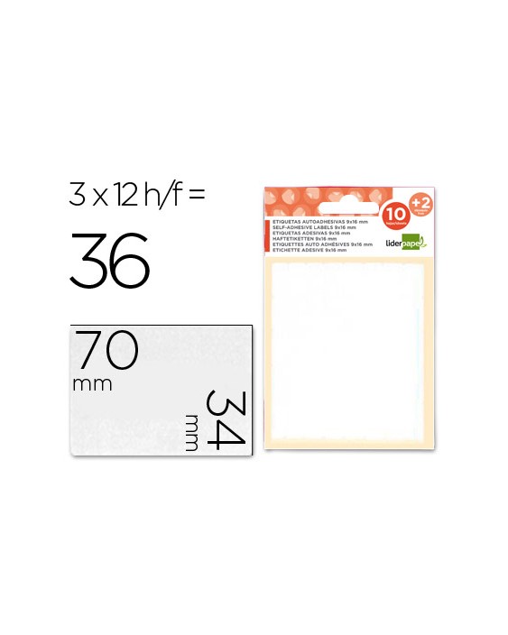 Etiquetas liderpapel sobre de 10 h. + 2 h. Obsequio 34x70 mm -3 unidades por hoja