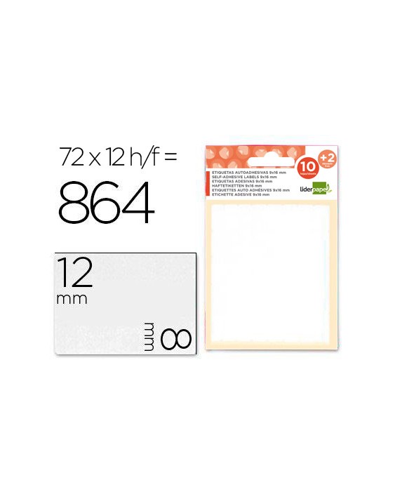 Etiquetas liderpapel sobre de 10 h. + 2 h. Obsequio 8x12 mm -72 unidades por hoja