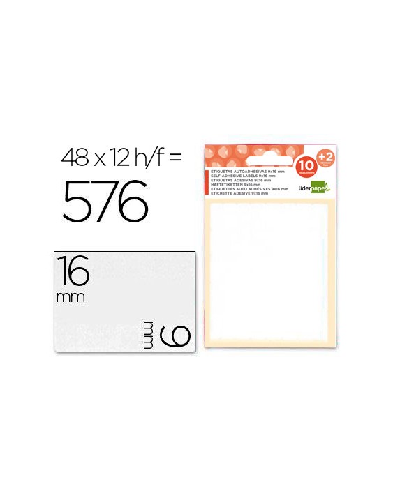 Etiquetas liderpapel sobre de 10 h. + 2 h. Obsequio 9x16 mm -48 unidades por hoja