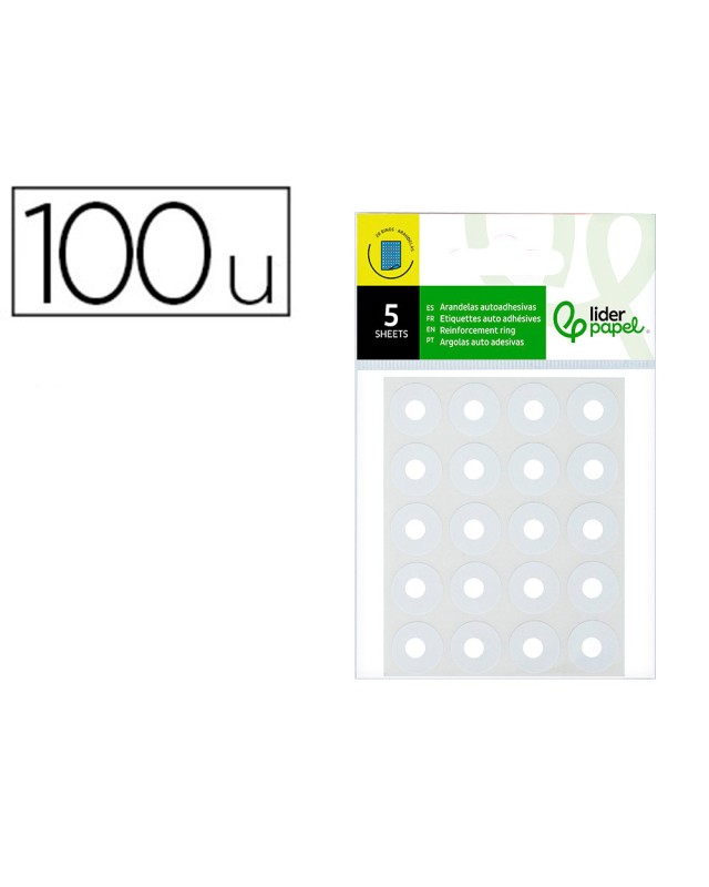 Arandela autoadhesiva liderpapel blanca blister de 100 unidades
