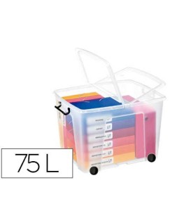 Contenedor plastico cep 75 litros 485x600x415 mm transparente con tapa cierre hermetico y 4 ruedas