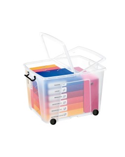 Contenedor plastico cep 75 litros 485x600x415 mm transparente con tapa cierre hermetico y 4 ruedas