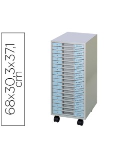 Archivador metalico clen 20 bandejas plastico de 2,5 cm de altura con ruedas color gris claro 680x303x371 mm