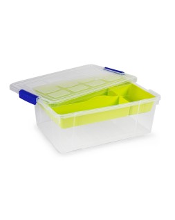 Contenedor plastico plasticforte 9 litros n 31 transparente con tapa y bandeja 260x370x140 mm