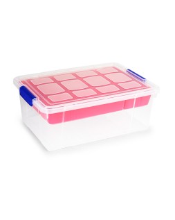 Contenedor plastico plasticforte 9 litros n 31 transparente con tapa y bandeja 260x370x140 mm