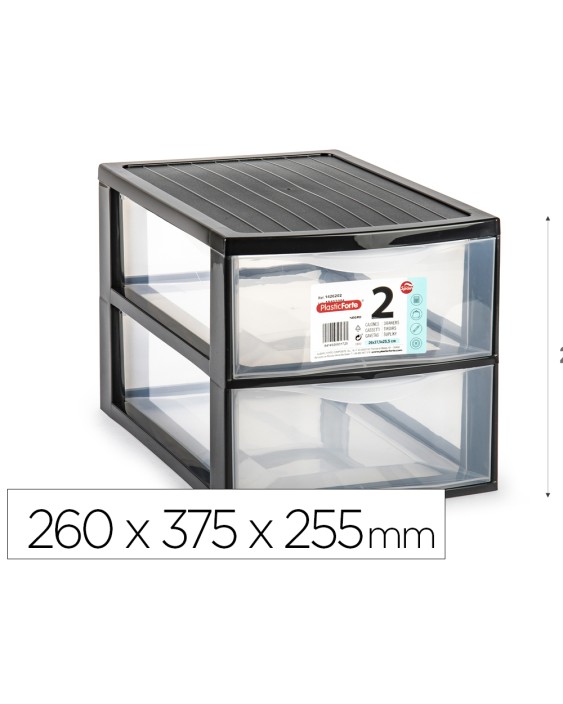 Cajonera plastiforte ebro 2 cajones color negro 260x375x255 mm