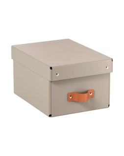 Caja de almacenaje leitz carton pequeña con asa de piel color beige pack de 2 unidades