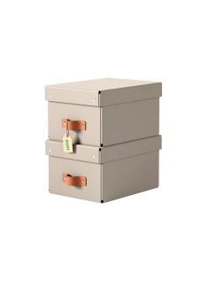 Caja de almacenaje leitz carton pequeña con asa de piel color beige pack de 2 unidades