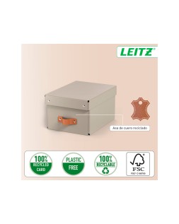 Caja de almacenaje leitz carton pequeña con asa de piel color beige pack de 2 unidades