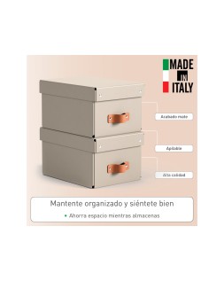 Caja de almacenaje leitz carton pequeña con asa de piel color beige pack de 2 unidades