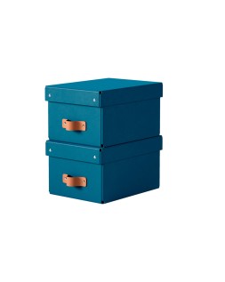 Caja de almacenaje leitz carton pequeña con asa de piel color azul pack de 2 unidades