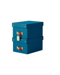 Caja de almacenaje leitz carton pequeña con asa de piel color azul pack de 2 unidades