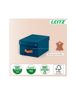 Caja de almacenaje leitz carton pequeña con asa de piel color azul pack de 2 unidades