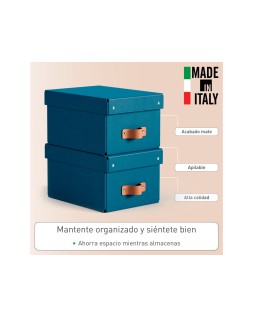 Caja de almacenaje leitz carton pequeña con asa de piel color azul pack de 2 unidades