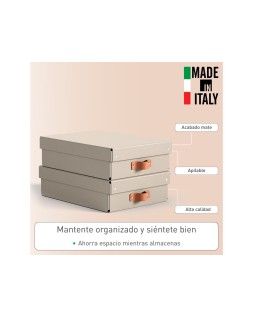 Caja de almacenaje leitz carton mediana baja con asa de piel color beige pack de 2 unidades