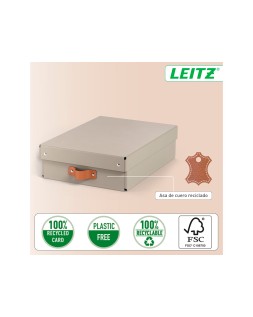 Caja de almacenaje leitz carton mediana baja con asa de piel color beige pack de 2 unidades