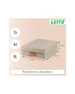 Caja de almacenaje leitz carton mediana baja con asa de piel color beige pack de 2 unidades