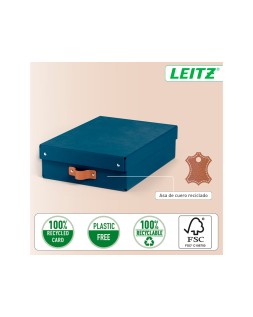 Caja de almacenaje leitz carton mediana baja con asa de piel color azul pack de 2 unidades