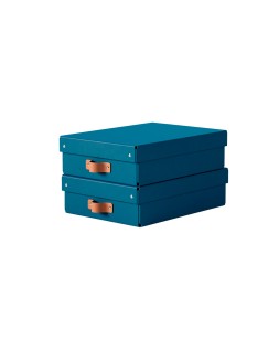 Caja de almacenaje leitz carton mediana baja con asa de piel color azul pack de 2 unidades