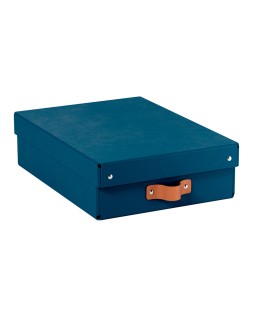 Caja de almacenaje leitz carton mediana baja con asa de piel color azul pack de 2 unidades