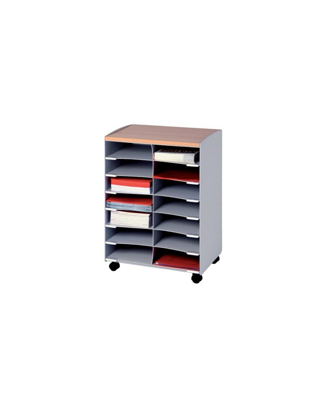 Modulo paperflow con 14 casillas y ruedas pivotantes color gris 720x514x330 mm