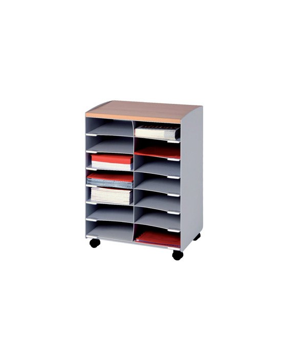 Modulo paperflow con 14 casillas y ruedas pivotantes color gris 720x514x330 mm