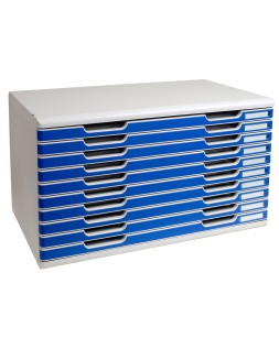 Modulo cajones sobremesa exacompta classic 10 cajones poliestireno din a3 gris claro/azul 576x320x350 mm