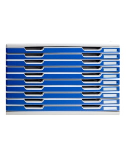Modulo cajones sobremesa exacompta classic 10 cajones poliestireno din a3 gris claro/azul 576x320x350 mm